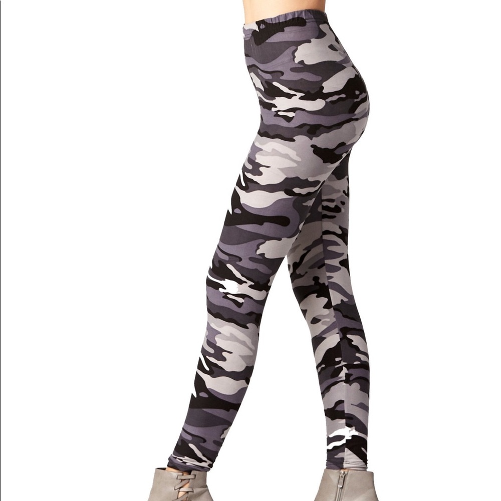 Gray white and black camouflage leggings